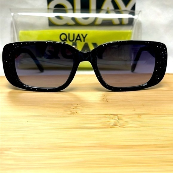 Brand New Quay Black Inside Scoop Bling Gradient Smoke Lens Rectangle Sunglasses main image 14
